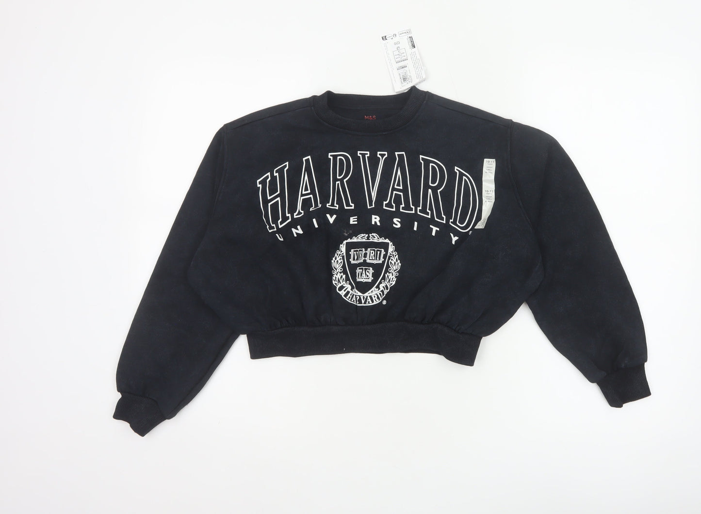 Marks & Spencer Girls Black Harvard Logo Sweatshirt 10-11 Years Pullover