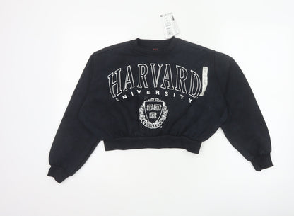 Additional front view of Marks & Spencer girls’ black harvard logo sweatshirt 10-11 years pullover