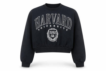 Front view of Marks & Spencer girls’ black harvard logo sweatshirt 10-11 years pullover