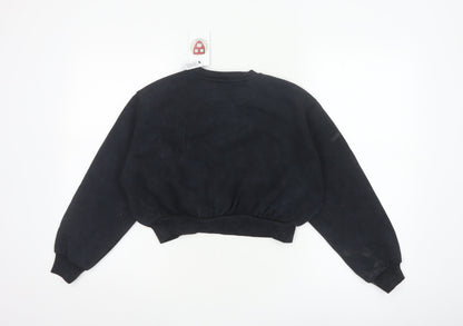 Close-up detail of Marks & Spencer girls’ black harvard logo sweatshirt 10-11 years pullover