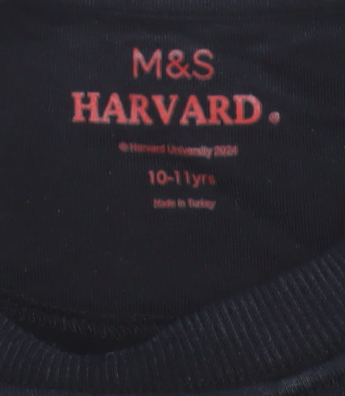 Marks & Spencer Girls Black Harvard Logo Sweatshirt 10-11 Years Pullover