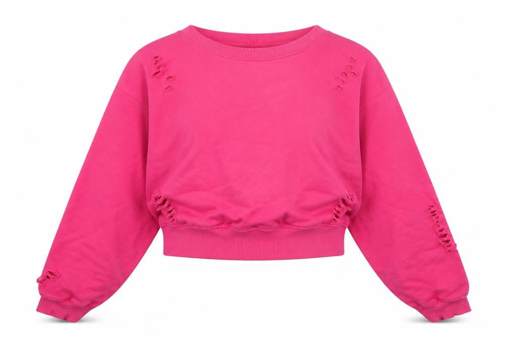 Bershka Women's Pink M Distressed Pullover Crew Neck Sweatshirt