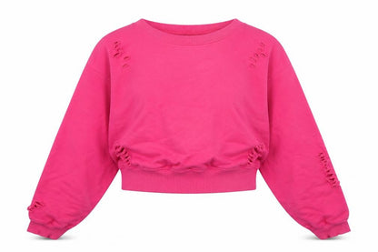 Bershka Women's Pink M Distressed Pullover Crew Neck Sweatshirt