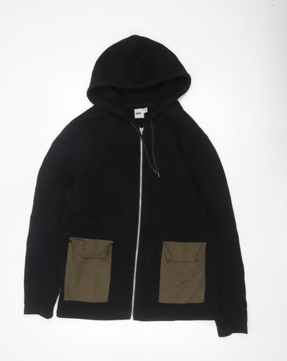 Additional front view of ASOS Men’s Black M Full Zip Hoodie Khaki Utility Pockets Cotton