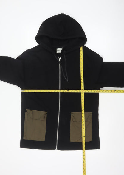 Back view of ASOS Men’s Black M Full Zip Hoodie Khaki Utility Pockets Cotton