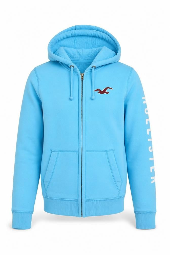 Hollister Men’s Blue M Full Zip Logo Hoodie Fleece Drawstring Pockets