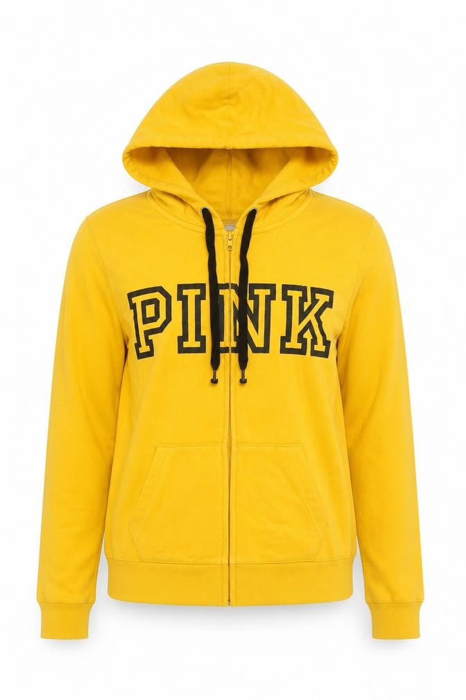 Victoria's Secret PINK Women Yellow XS Full Zip Logo Hoodie