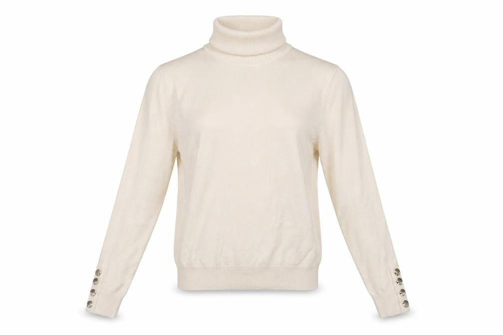 Pimkie Women Beige S Roll Neck Knit Pullover Jumper Button Cuffs
