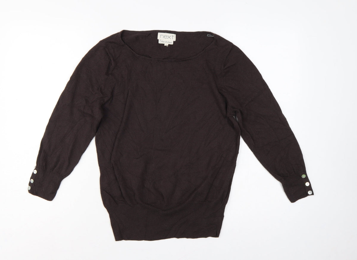 Next Women Brown UK 14 Scoop Neck Knit Pullover Button Cuff Jumper
