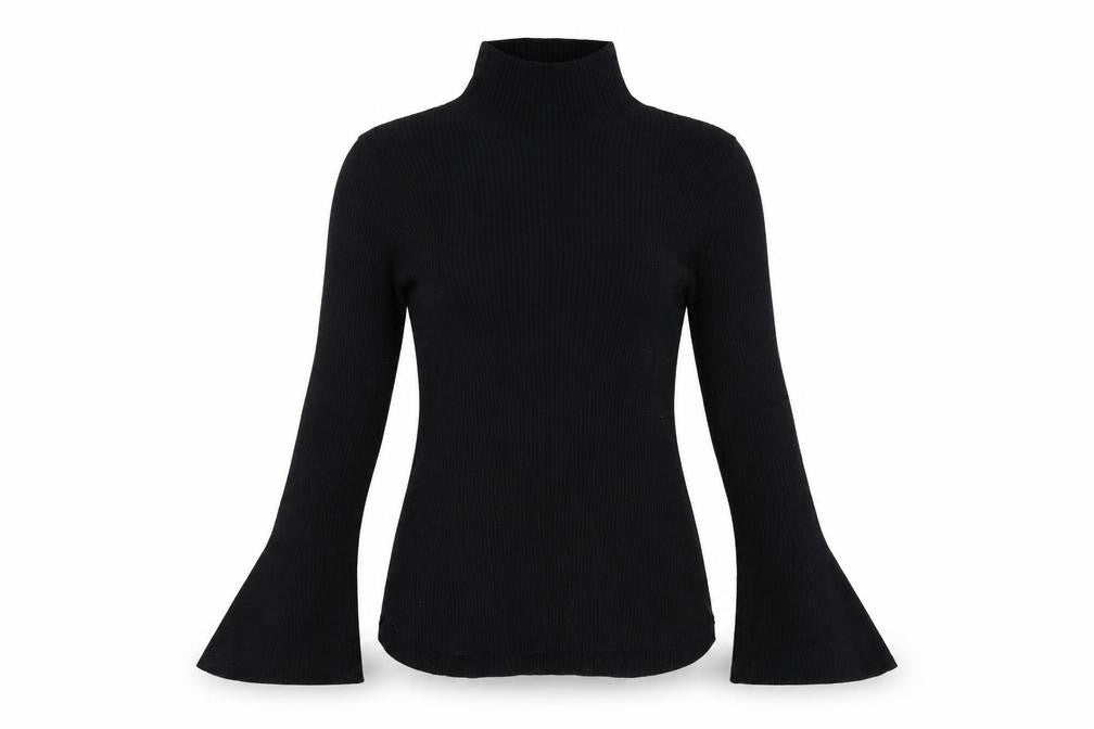 Uniqlo Mame Kurogouchi Women Black M Ribbed High Neck Bell Sleeve Jumper