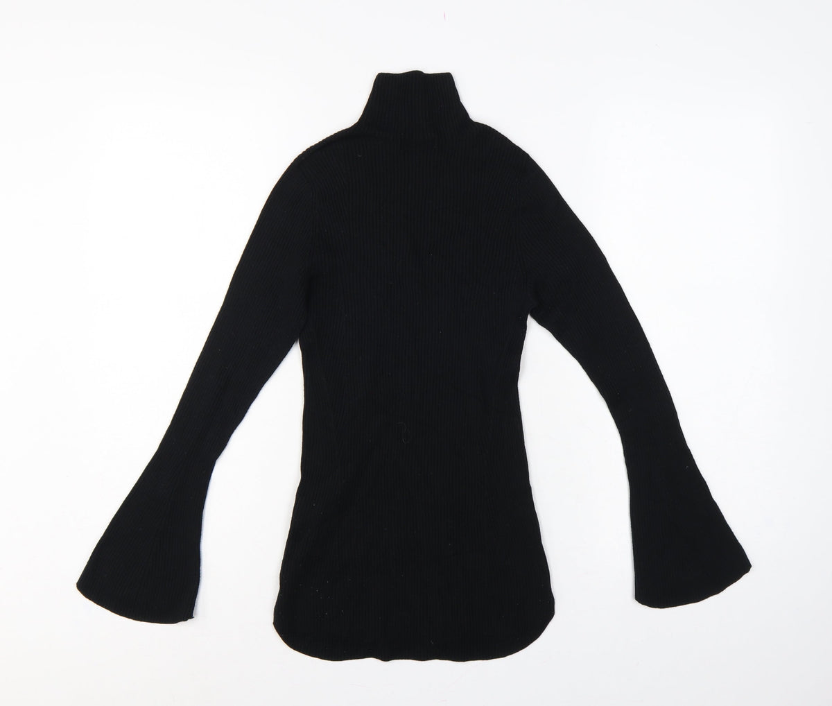 Uniqlo Mame Kurogouchi Women Black M Ribbed High Neck Bell Sleeve Jumper
