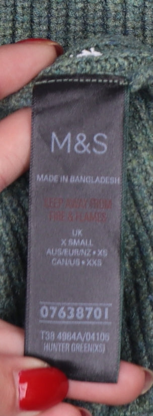 Marks & Spencer Women’s Green Roll Neck Rib Knit Jumper UK 4