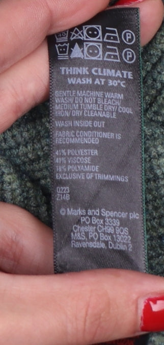 Marks & Spencer Women’s Green Roll Neck Rib Knit Jumper UK 4