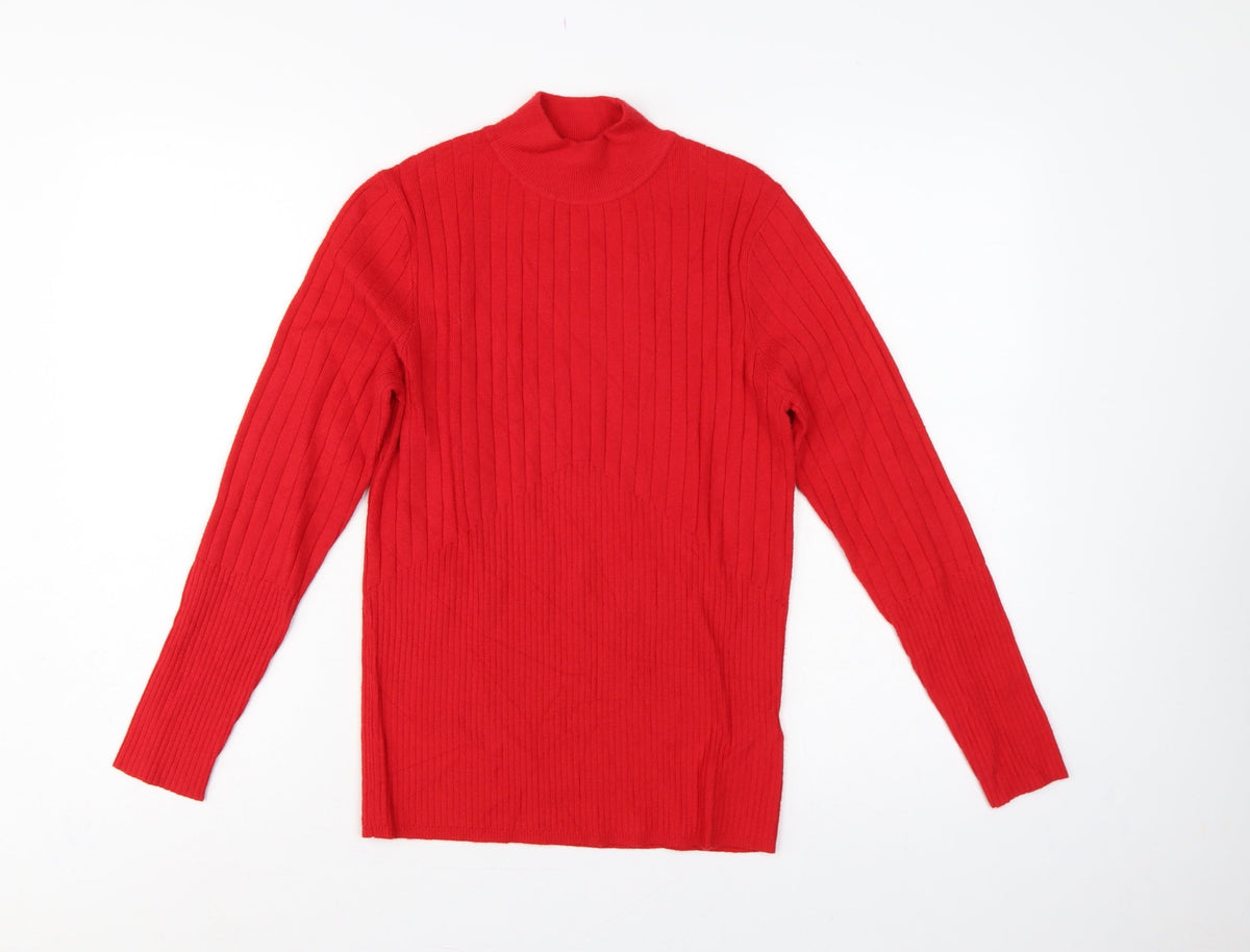 Marks & Spencer Women Red UK 12 Rib Knit Mock Neck Pullover Jumper