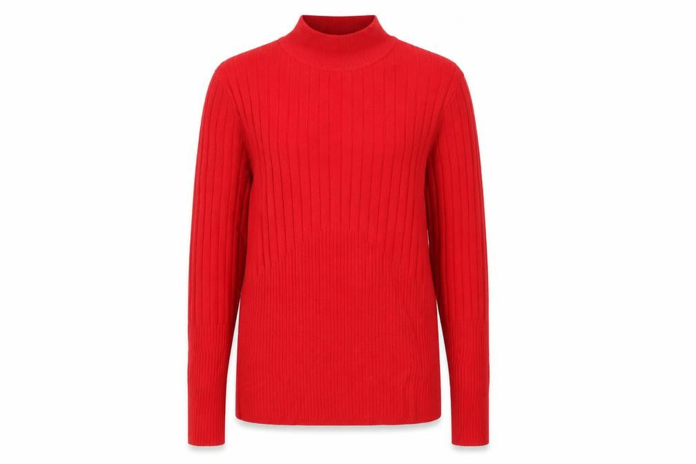 Marks & Spencer Women Red UK 12 Rib Knit Mock Neck Pullover Jumper