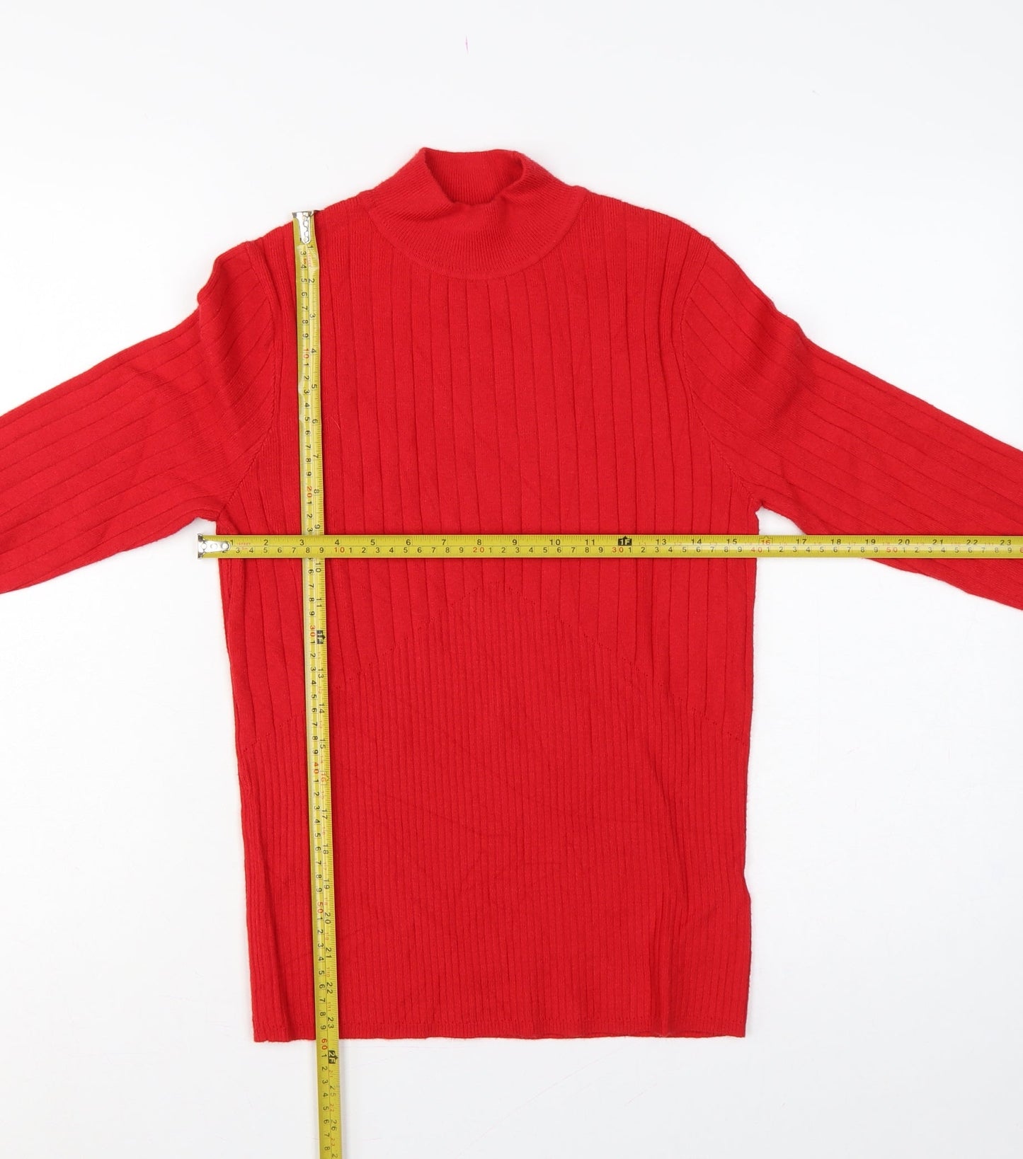 Marks & Spencer Women Red UK 12 Rib Knit Mock Neck Pullover Jumper