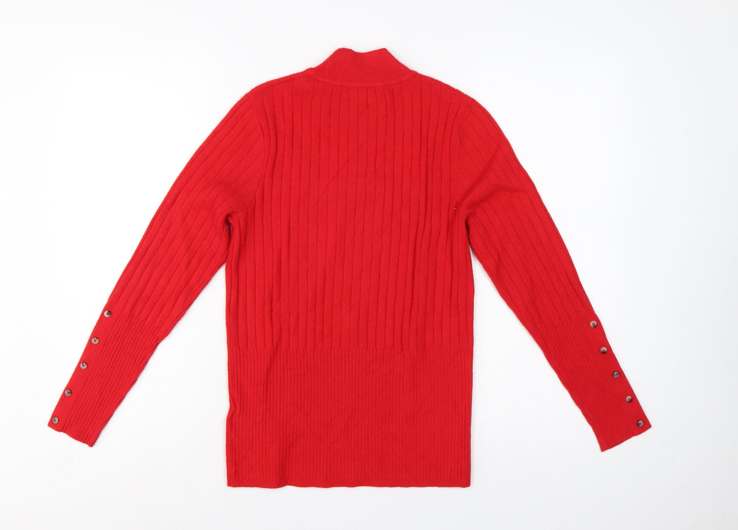 Marks & Spencer Women Red UK 12 Rib Knit Mock Neck Pullover Jumper