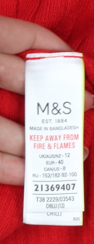 Marks & Spencer Women Red UK 12 Rib Knit Mock Neck Pullover Jumper