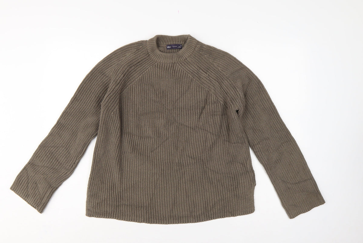 Marks & Spencer Women Grey M Chunky Knit High Neck Jumper