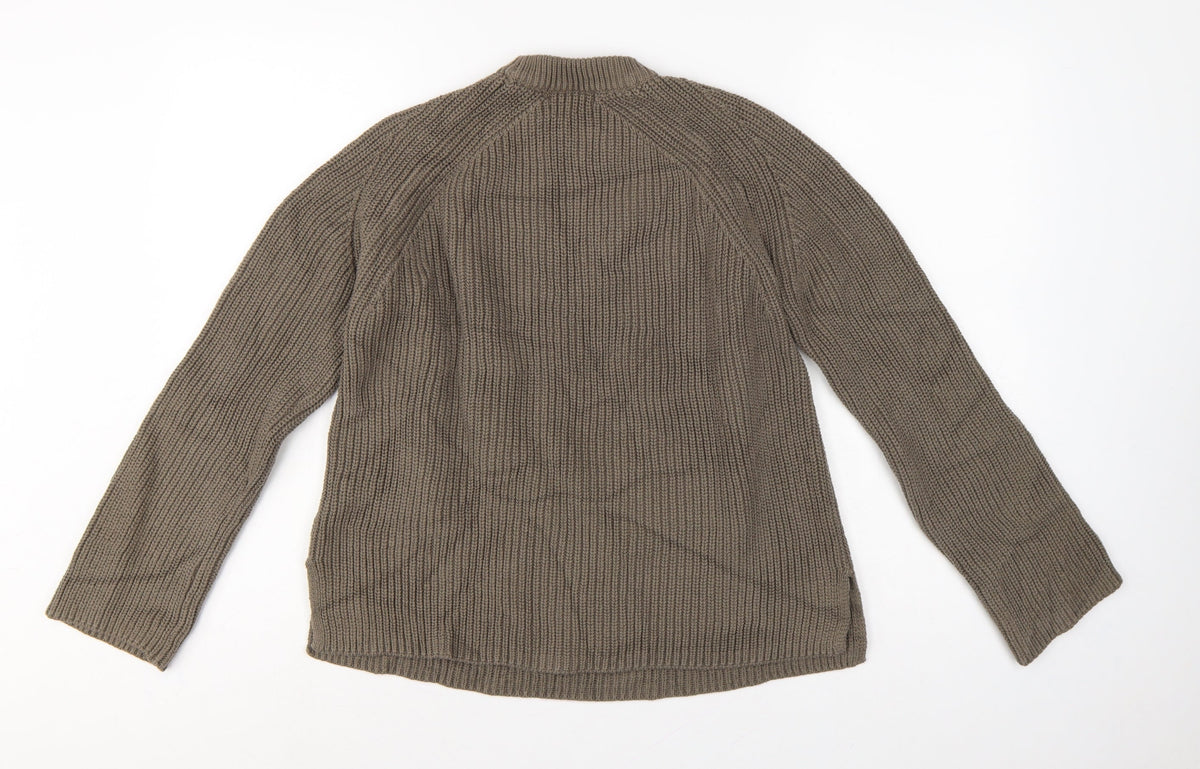 Marks & Spencer Women Grey M Chunky Knit High Neck Jumper