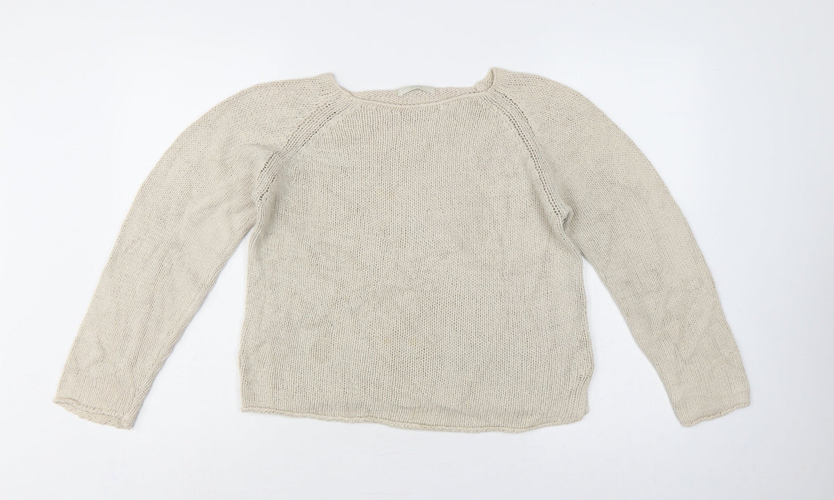 Marks & Spencer Women Beige UK 12 Boat Neck Cotton Knit Jumper