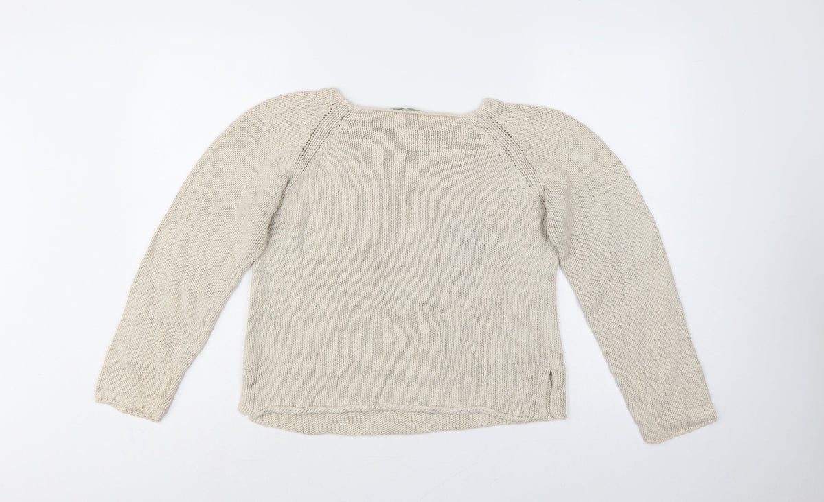 Marks & Spencer Women Beige UK 12 Boat Neck Cotton Knit Jumper