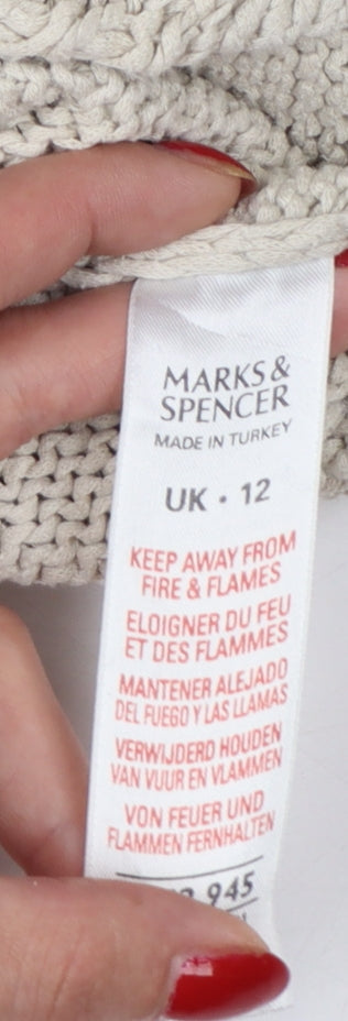 Marks & Spencer Women Beige UK 12 Boat Neck Cotton Knit Jumper