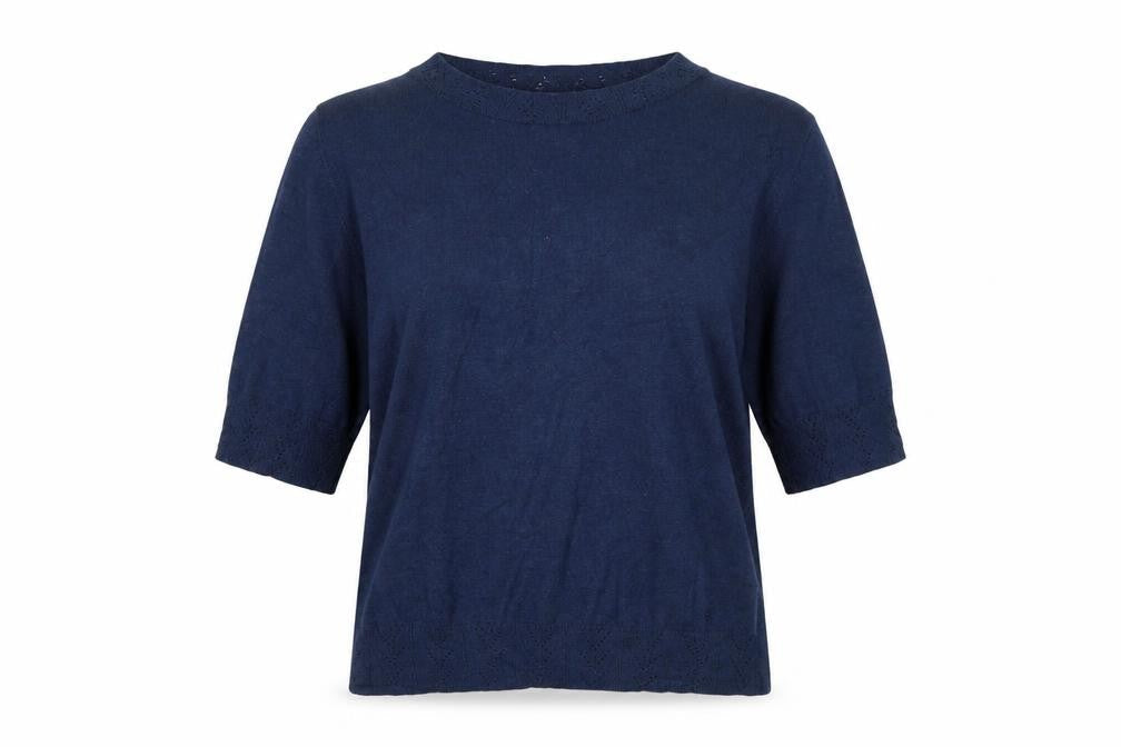 Noa Noa Women’s Blue Cotton 3/4 Sleeve Pullover Jumper UK 12