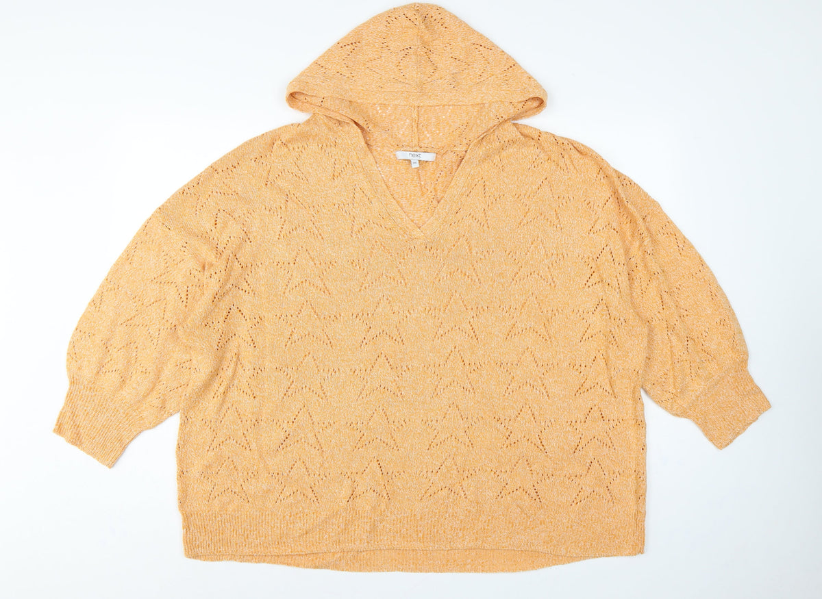 Next Women’s Orange 2XL Hooded V-Neck Open-Knit Jumper