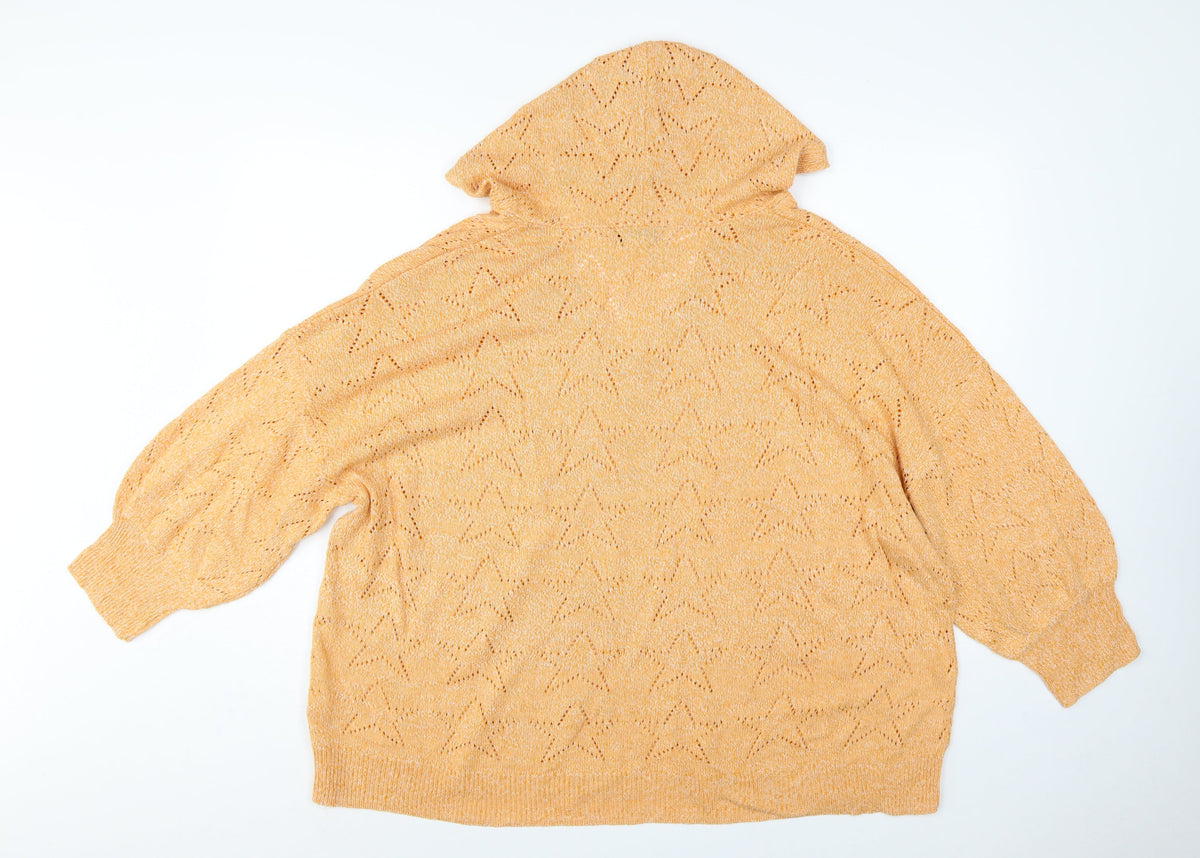 Next Women’s Orange 2XL Hooded V-Neck Open-Knit Jumper