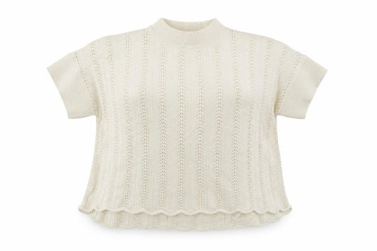 Front view of French Connection Women Ivory S Wool Open-Knit Short Sleeve Jumper