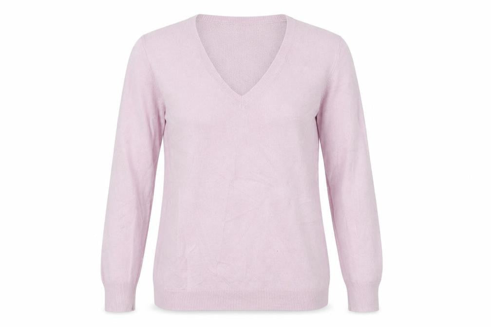 Style Benetton Women Pink Merino Wool V-Neck Knit Jumper Size L
