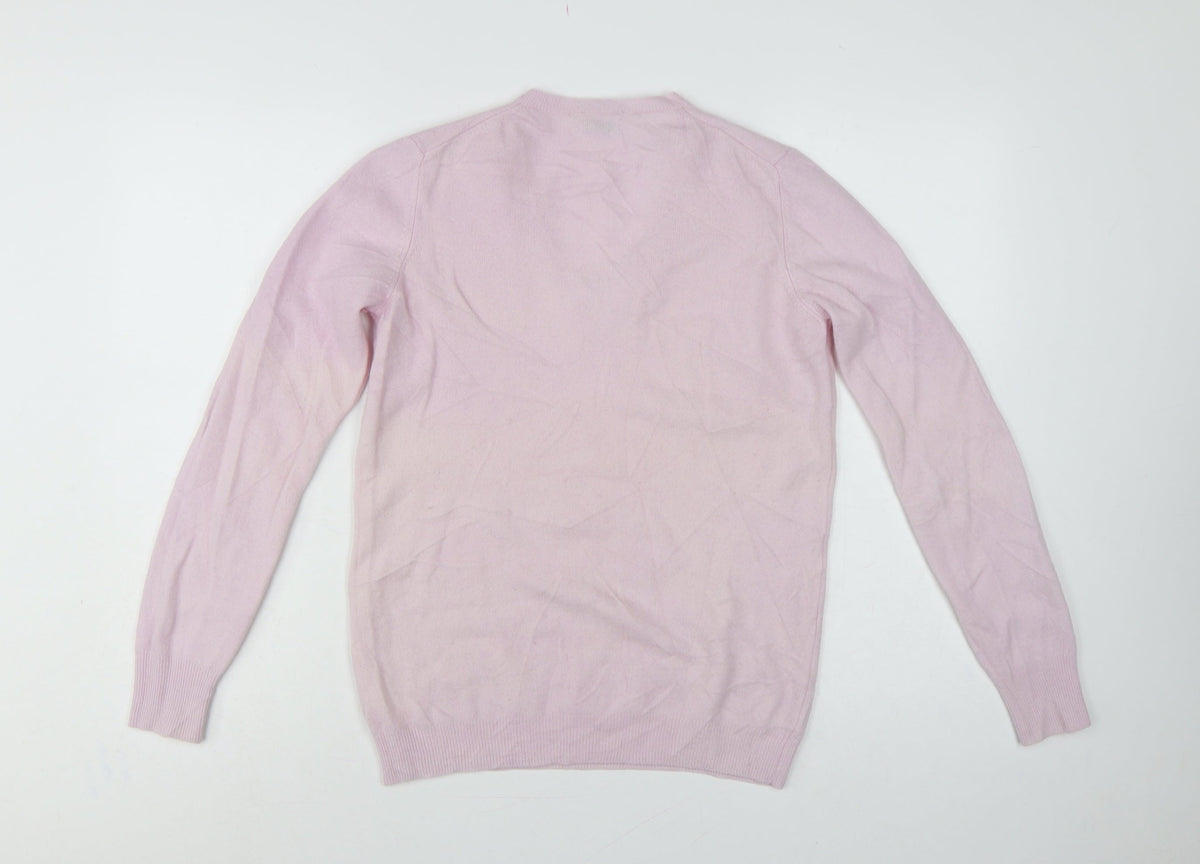 Style Benetton Women Pink Merino Wool V-Neck Knit Jumper Size L