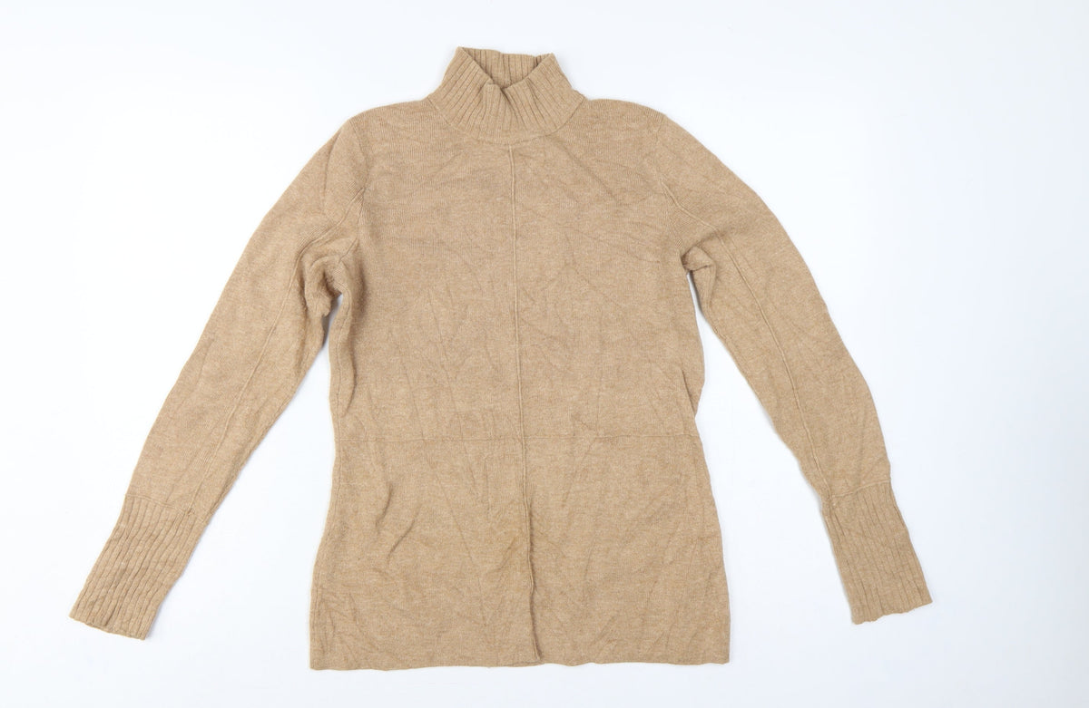 Marks & Spencer Women Beige UK 10 Roll Neck Knit Tunic Jumper