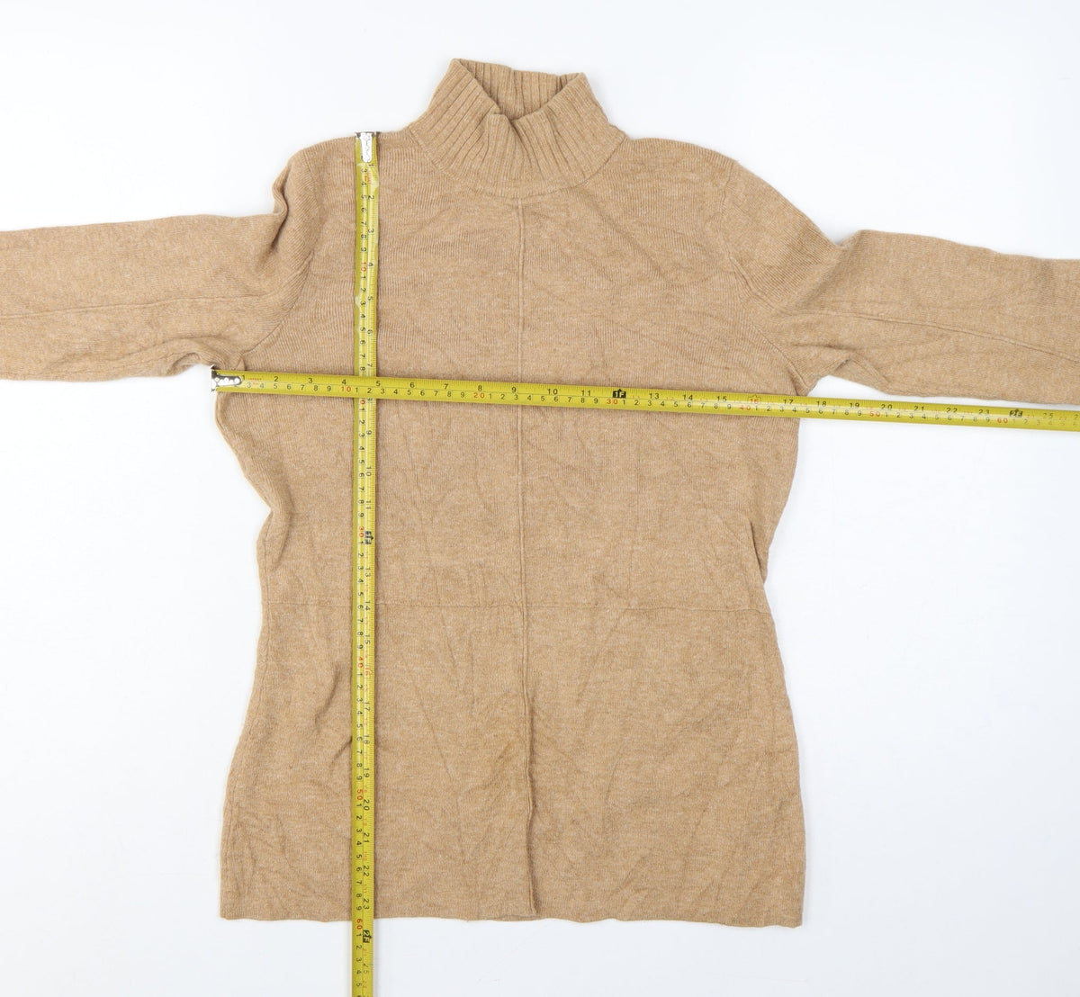 Marks & Spencer Women Beige UK 10 Roll Neck Knit Tunic Jumper