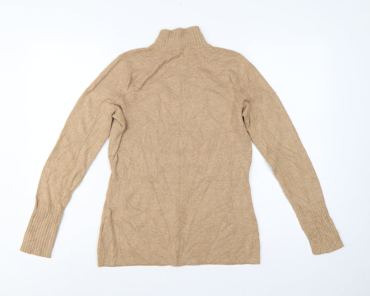 Marks & Spencer Women Beige UK 10 Roll Neck Knit Tunic Jumper