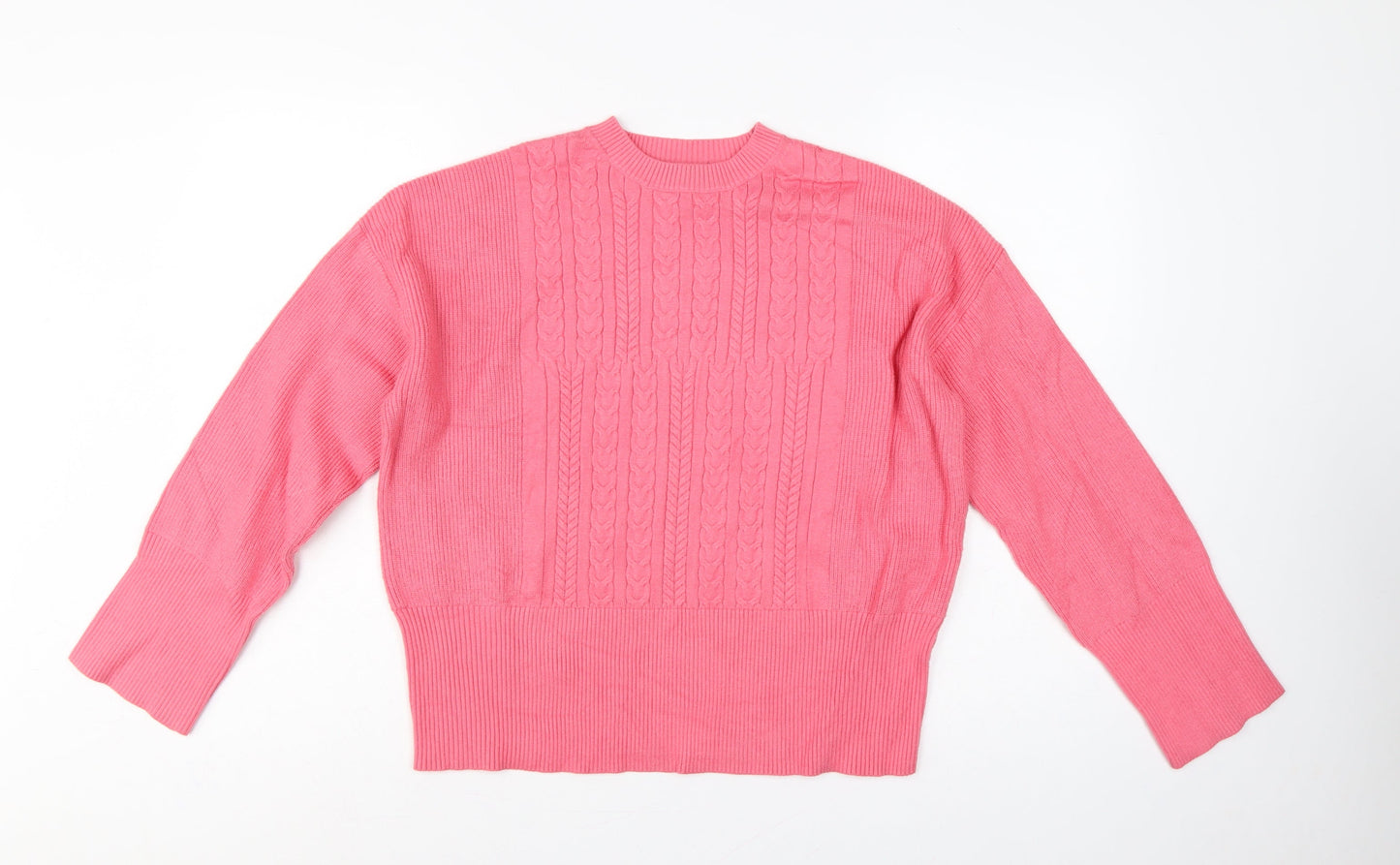 Marks & Spencer Women Pink M Cable Knit Crew Neck Jumper