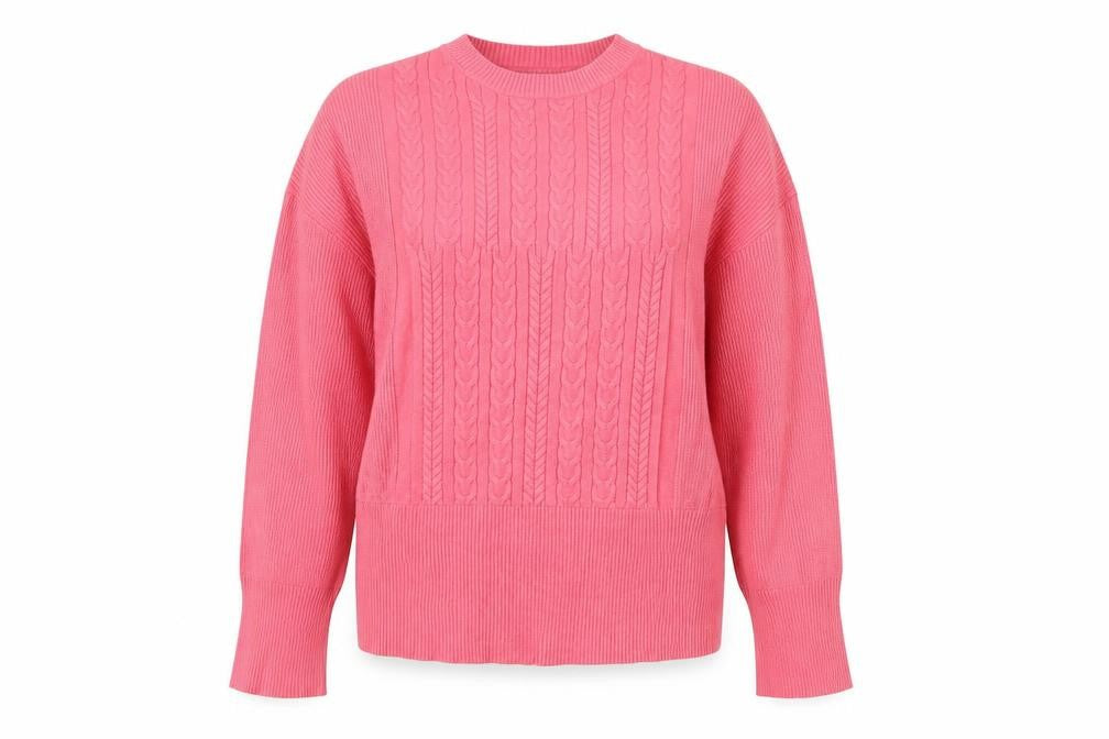 Marks & Spencer Women Pink M Cable Knit Crew Neck Jumper