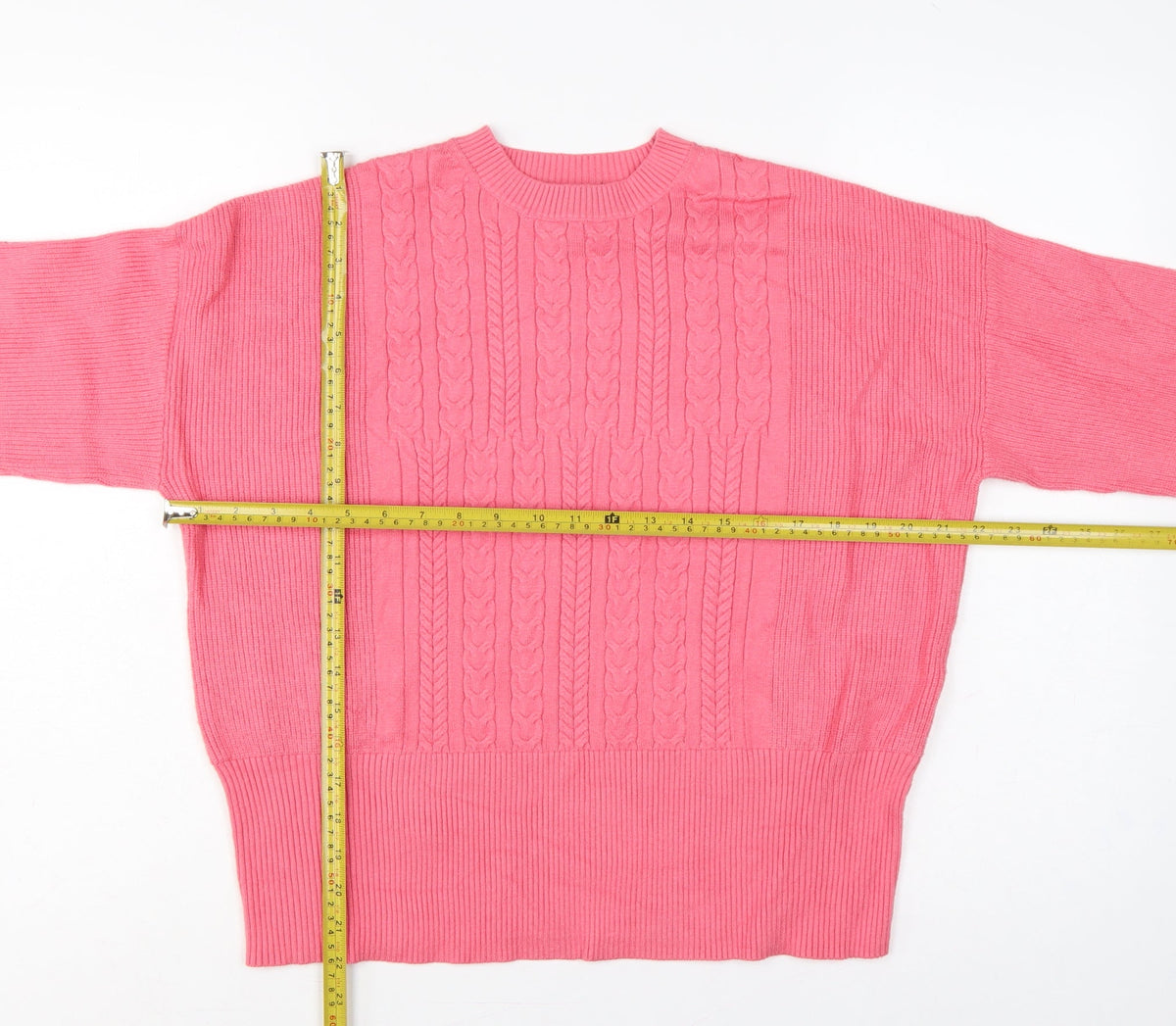 Marks & Spencer Women Pink M Cable Knit Crew Neck Jumper