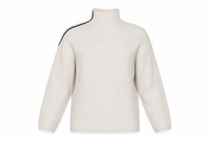 Marks and Spencer Women Ivory M Ribbed High Neck Jumper Contrast Trim