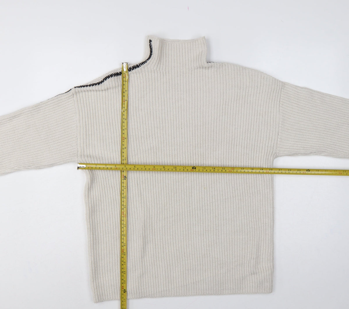 Marks and Spencer Women Ivory M Ribbed High Neck Jumper Contrast Trim