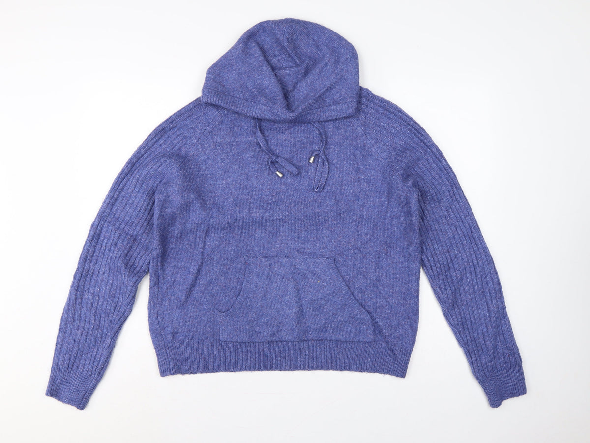 Marks & Spencer Women’s Blue Medium Hooded Knit Pullover Jumper Pockets