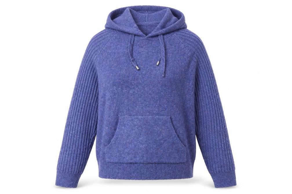 Marks & Spencer Women’s Blue Medium Hooded Knit Pullover Jumper Pockets