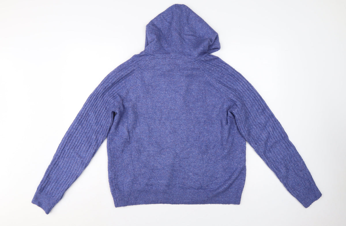 Marks & Spencer Women’s Blue Medium Hooded Knit Pullover Jumper Pockets