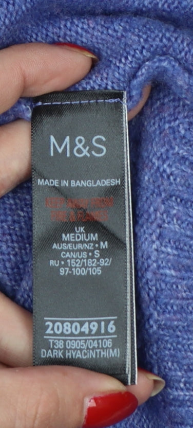 Marks & Spencer Women’s Blue Medium Hooded Knit Pullover Jumper Pockets
