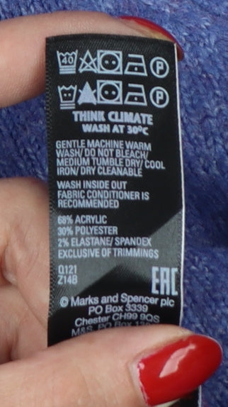 Marks & Spencer Women’s Blue Medium Hooded Knit Pullover Jumper Pockets