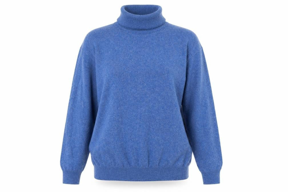 WoolOvers Women’s Blue M Cashmere Merino Wool Roll Neck Jumper