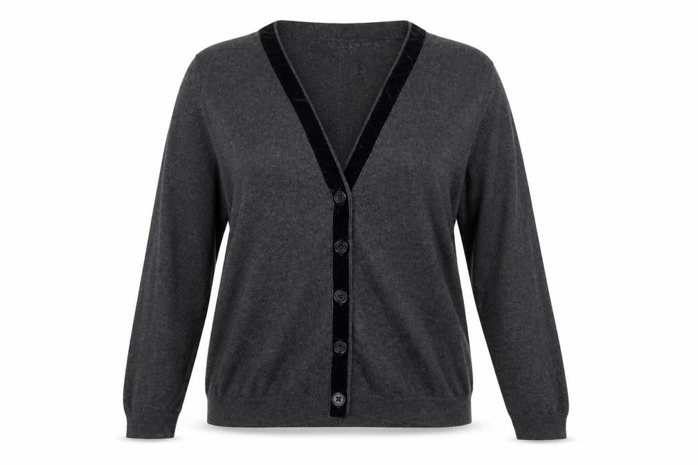 White Stuff Women’s Grey Merino Cotton V-Neck Henley Jumper UK 16