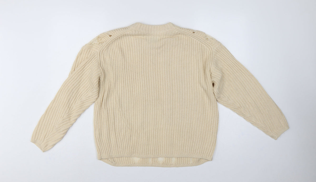 ASOS Design Women Ivory UK 8 Relaxed Fringe Open Knit Jumper