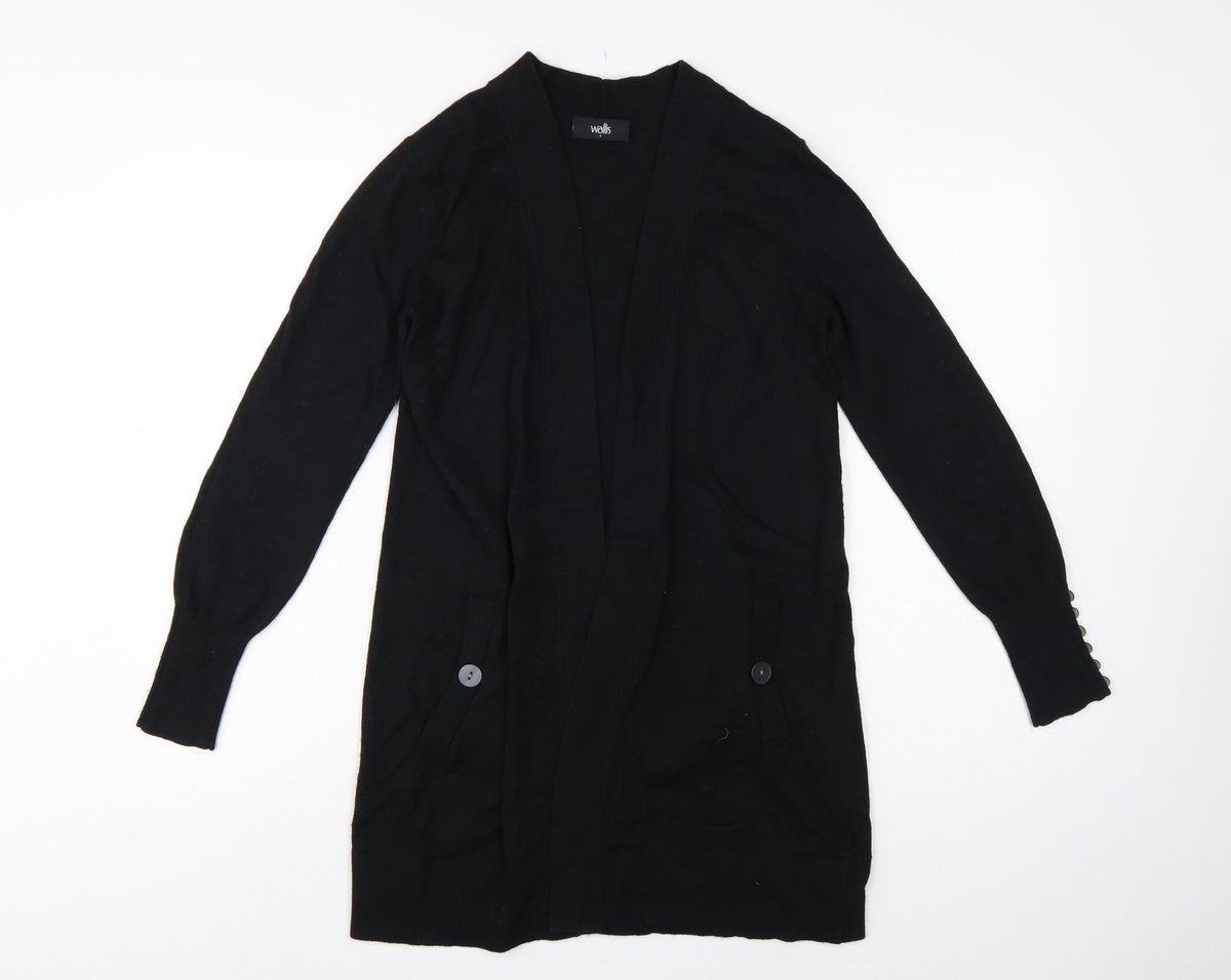 Wallis Women Black S Longline Open Knit Cardigan Button Pockets